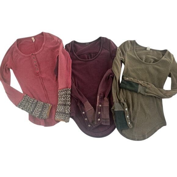 We The Free People XS Detail Cuff Long Sleeve Shirts Thermal Lot of 3 #5628 - Picture 1 of 12